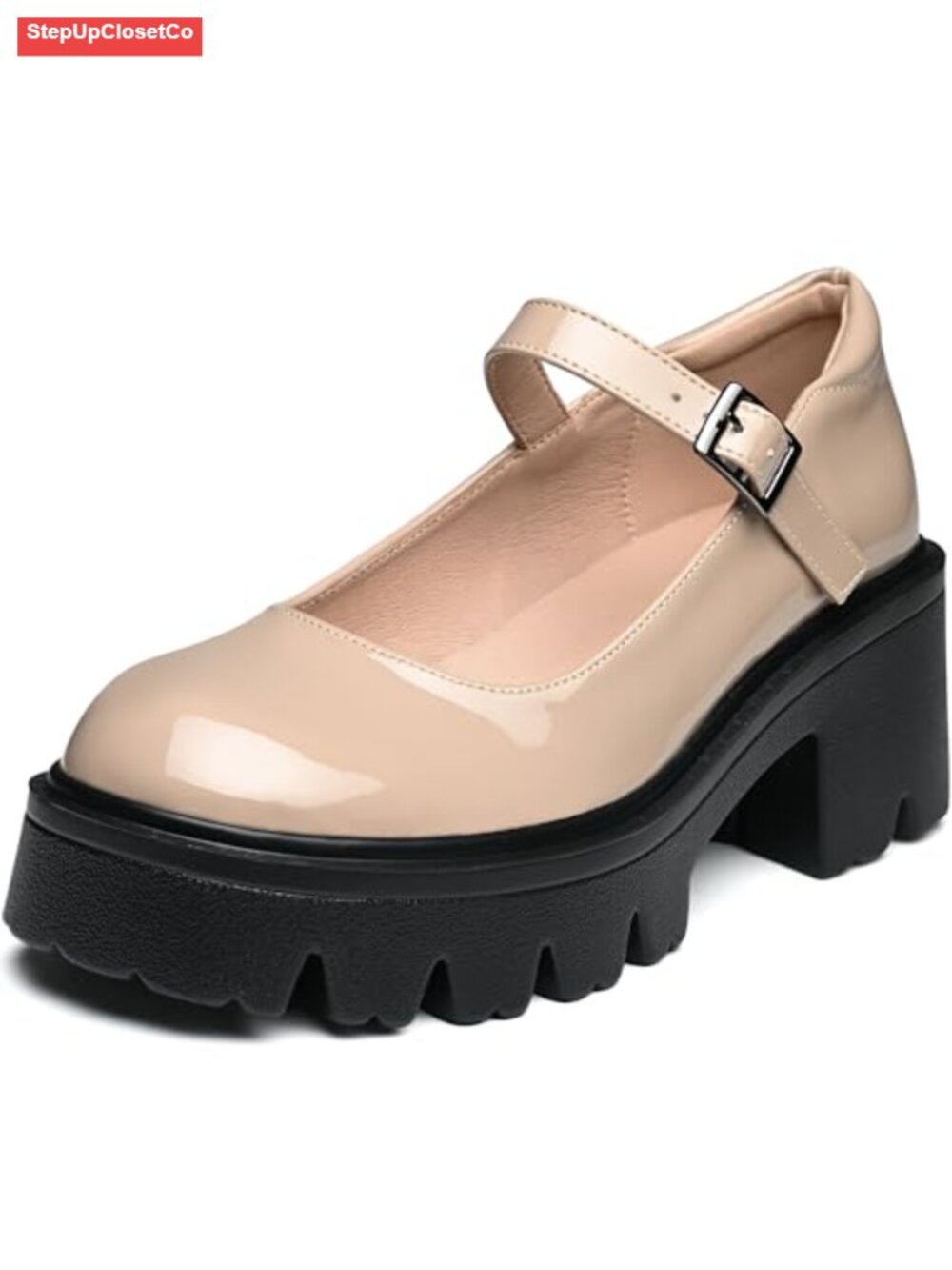 Mary Jane Platform Shoes Chunky Heel PU Sole Round Toe Buckle Strap